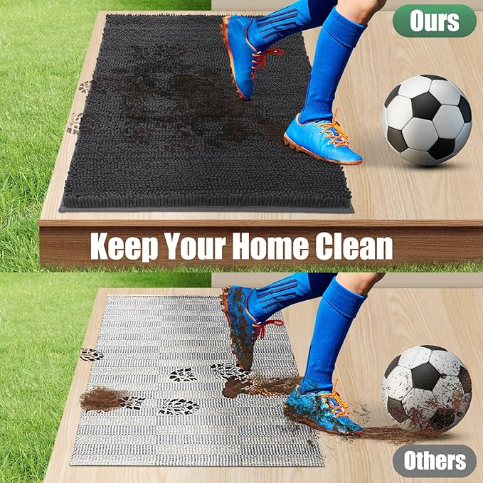 IM HOME 2 Pieces Chenille Absorbent Outdoor Doormat 36" x 24", Washable Muddy Door Mats for Dog Non Slip Indoor Doormats Dog Mat for Muddy Paw Front Inside Doormat for Entryway Dark Grey