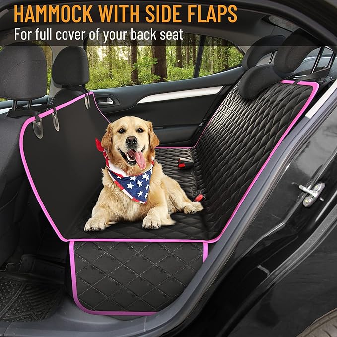 Active Pets Pink Standard Dog Car Hammock Back Seat Cover, Waterproof Backseat Cover Protector for Truck Bench Rear of Sedans or SUVs, Essential Pet Supplies Vacuum or Wipe Clean, Machine Washable