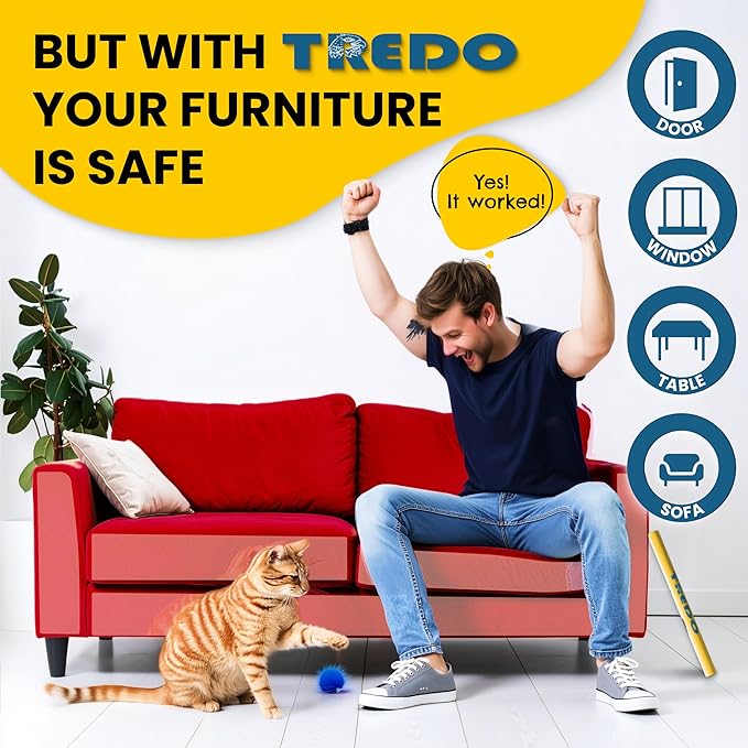TREDO Anti Cat Scratch Furniture Protector 12-Pack - Large 17"x12" Clear Single Sided Couch Protector with 50 Twist Pins - Easy Install Deterrent for Cats - Protect Furniture, Doors, Walls