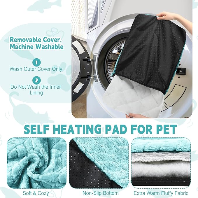 Drydiet 4 Pack Self Heating Cat Pad Self Warming Cat Bed Non Slip Warm Thermal Dog Pad Mat Washable Pet Kennel Crate Bed Mat for Pets Indoor Outdoor(Green,16 x 20 Inch)