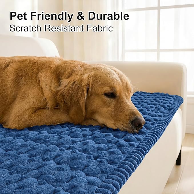 Smiry Pet Couch Cover for 3 Cushion Sofa, Non-Slip Fuzzy Couch Cover for Dogs Washable, Thick Soft Sofa Slipcovers Cushion Protector Pet Friendly (Navy, 27.6" x 59")
