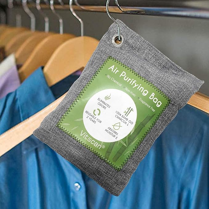 8 Pack Bamboo Charcoal Air Purifying Bag, Activated Charcoal Bags Odor Absorber, Moisture Absorber, Natural Car Air Freshener, Shoe Deodorizer, Odor Eliminators For Home, Pet, Closet, Car