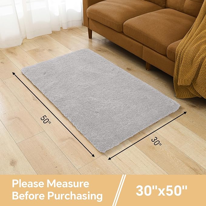 Light Gray Bathroom Rugs 30"x50" - Large Bath Mat for Bathroom Floor, Fluffy Microfiber Plush Rug, Non Slip and Washable - Great for Living Room, Bedroom or Kitchen Mat