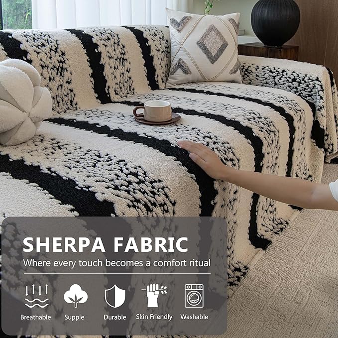 Sherpa Fleece Couch Cover for 3 Cushion Sofa, Black, 71" x 134" - Pet Proof Sofa Covers Heavy Duty Scratch Resistant Pet Friendly Furniture Cover - Easy Install, Machine Washable