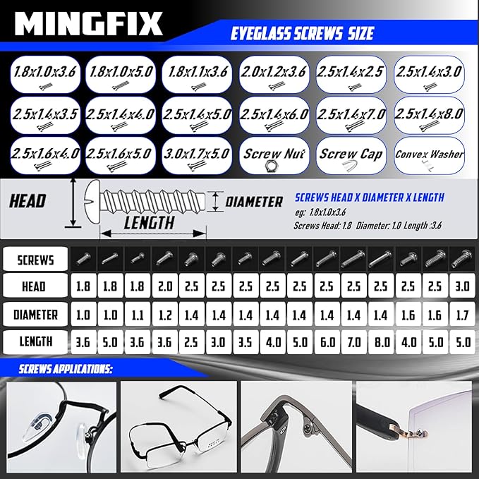 Eyeglass Sunglass Repair Kit,MINGFIX Magnetic Eye Glasses Repairing Tool Kit with Assorted Screws,Nose Pads,Small Screwdriver Bit Set & Tweezer with Mini Travel Case for Glasses,Sunglasses and Others