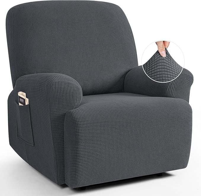 TAOCOCO Oversized Recliner Chair Covers, 1 Seater Streach Recliner Covers Soft Couch Protector Furniture Protector Covers with Elastic Chair Cover Jacquard Pattern (Charcoal Grey)