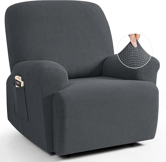 TAOCOCO Oversized Recliner Chair Covers, 1 Seater Streach Recliner Covers Soft Couch Protector Furniture Protector Covers with Elastic Chair Cover Jacquard Pattern (Charcoal Grey)