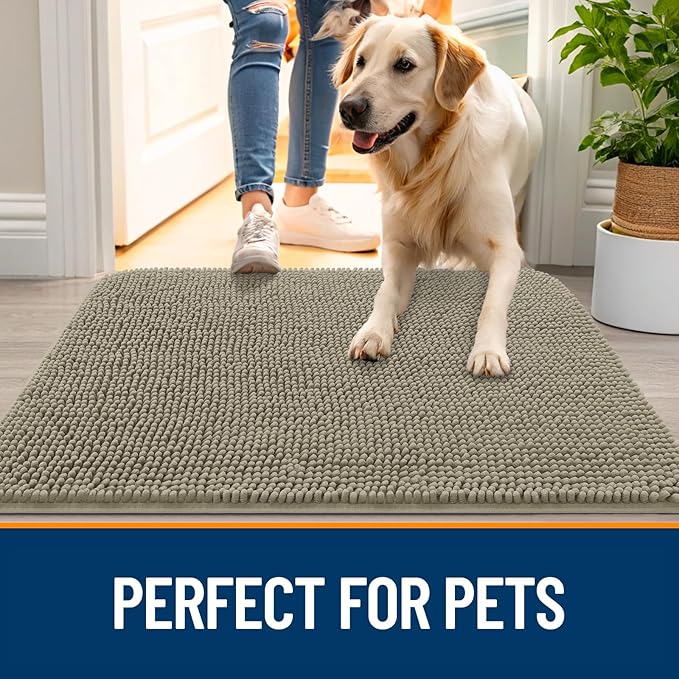 OLANLY Dog Door Mat for Muddy Paws 40x32, Absorbs Moisture and Dirt, Absorbent Non-Slip Washable Doormat, Quick Dry Chenille Mud Mat, Entry Indoor Entryway Carpet for Inside Floor, Warm Taupe