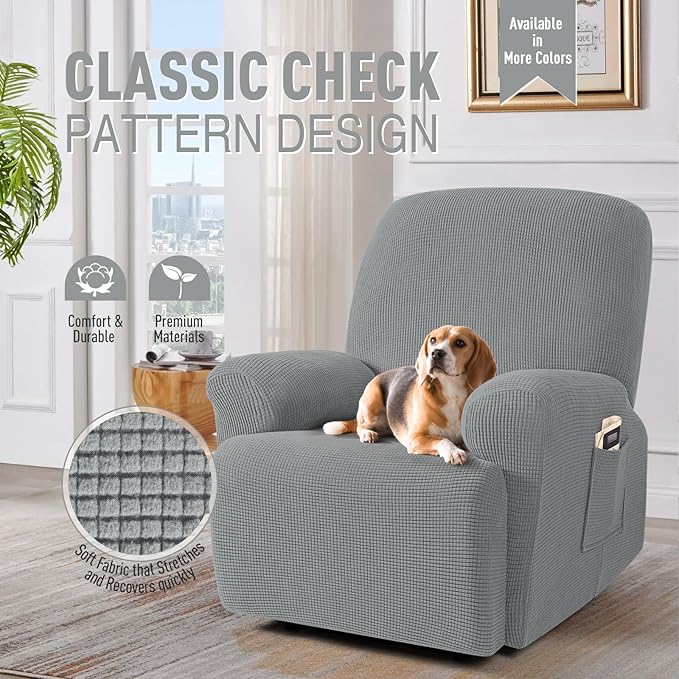 TAOCOCO Oversized Recliner Chair Covers, 1 Seater Streach Recliner Covers Soft Couch Protector Furniture Protector Covers with Elastic Chair Cover Jacquard Pattern (Dusty Grey)