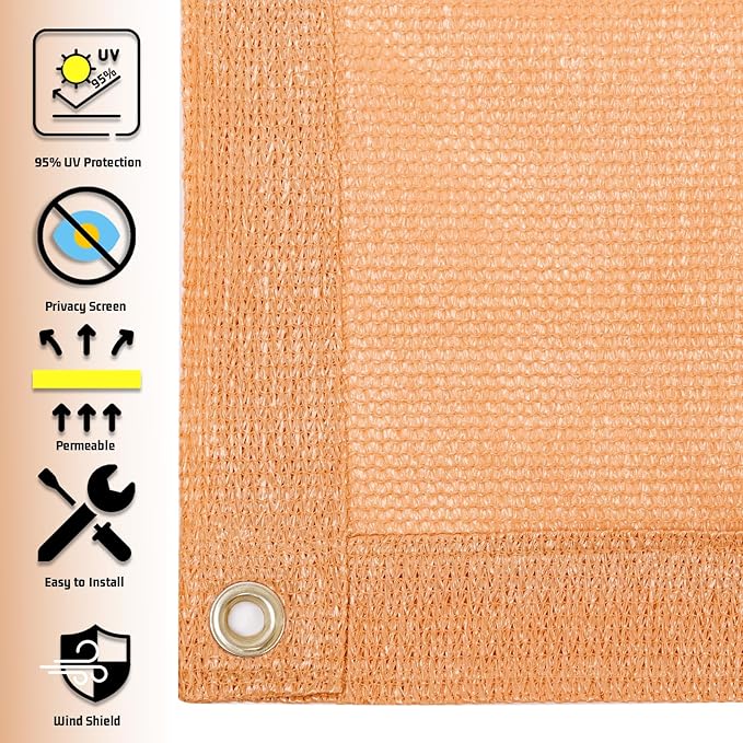 SUNNY GUARD Shade Cloth Custom Size 3x19 FT Sun Shade Screen Fabric Shade Cover Tarp with Grommets for Pergola Backyard Garden, Peach Fuzz(We Customized)