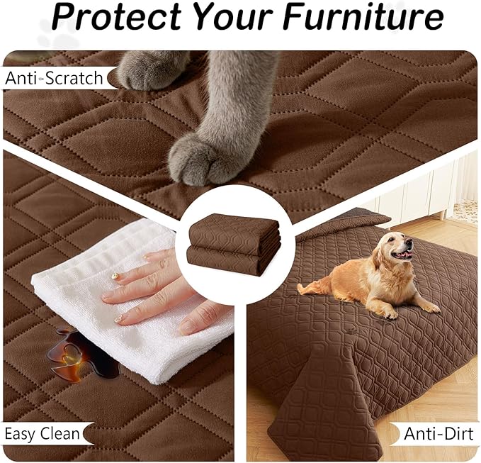 hyha Waterproof Dog Bed Blanket, Soft Pet Blankets, Waterproof Couch Cover for Dogs, Reversible Sofa Covers Washable for Furniture (52x82 Inch, Brown/Chocolate)