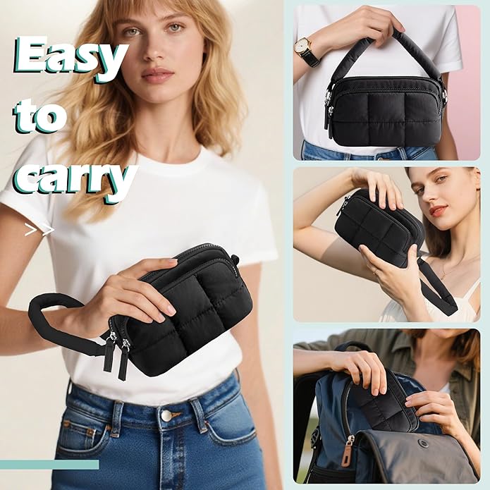 Wristlet Wallets for Women, Small Puffy Wristlet Purses with Zipper, Travel Credit Card Holder Phone Organizer Bag