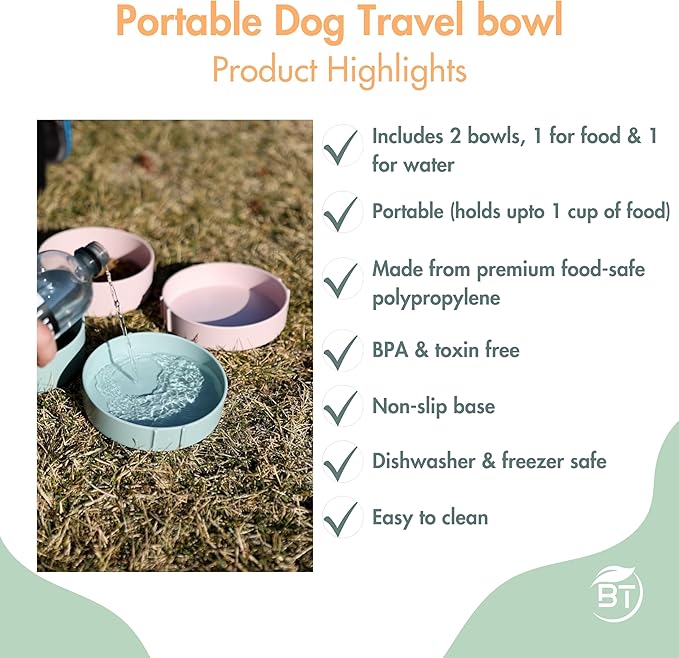 Barkin’ Trails Travel Dog Bowls, Portable Outdoor Water, BPA-Free Water Bowl Set, Food Grade Plastic Dog Travel Bowl, Dog Camping Essentials, Travel Container