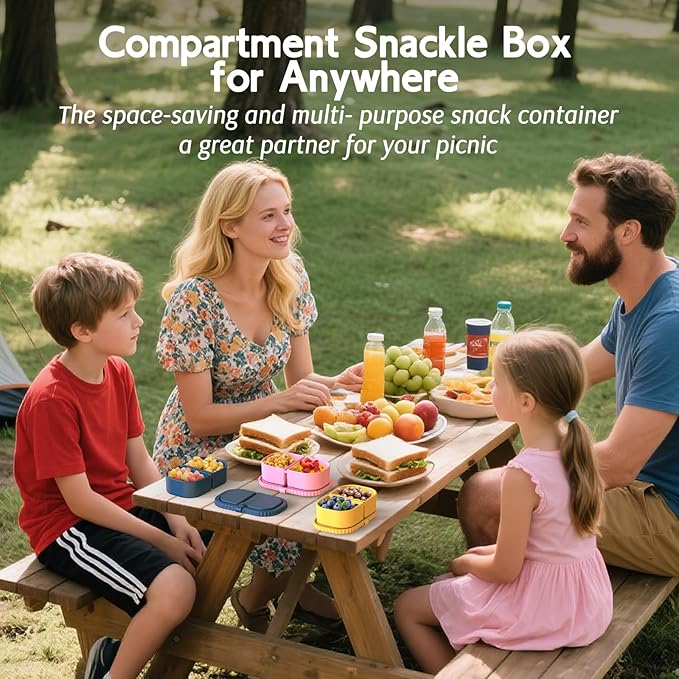 3 Pack Reusable Silicone Snack Containers with Lids, Meal Prep Containers 2 Compartments, Portable Silicone Food Storage Box for Picnic, Lunch, Office (3)