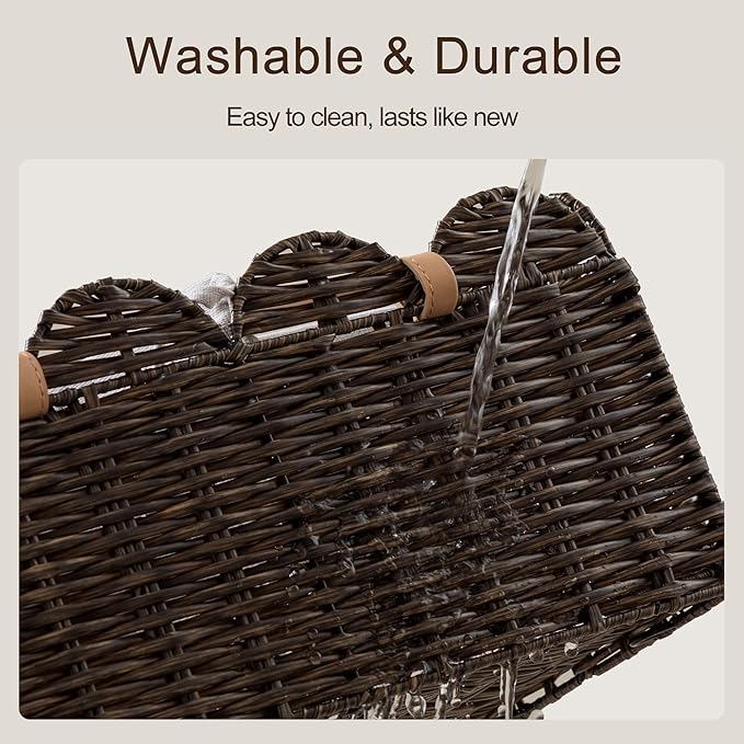 HBlife Baby Diaper Caddy Organizer, Large Portable Scalloped Plastic Wicker Woven Basket with Divider, Nursery Diaper Station, Baby Shower Gifts Basket, Car Organizer, Washable Waterproof