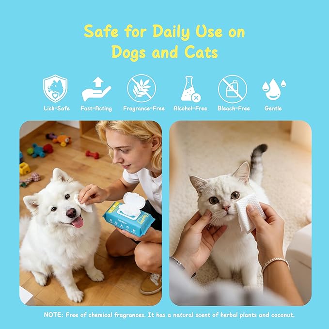 Pet Wipes for Dogs and Cats, Deodorizing Dog Cleaning Wipes with Coconut Extract, Extra Thick Hypoallergenic Dog Wipes for Paws and Butt Ears Eyes Coats, 100 Count