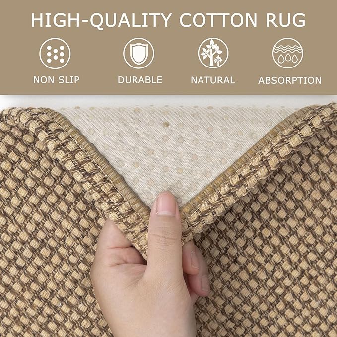 KOZYFLY Boho Runners for Hallways 2x7 ft Washable Kitchen Runner Non Slip Rubber Backed Hall Runners Cotton Entryway Runner Rugs Floor Carpet for Indoor Backdoor Bedroom Kitchen, Tan/Orange/Brown
