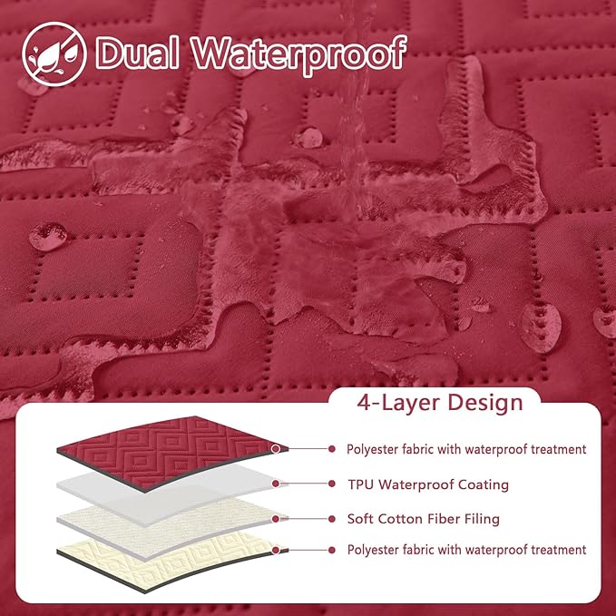hyha Waterproof Dog Blanket, Soft Dog Bed Cover Pet Blankets, Waterproof Sofa Couch Cover for Dogs Washable, Reversible Pet Couch Covers for Sofa Furniture (40x70 Inch, Wine Red/Beige)