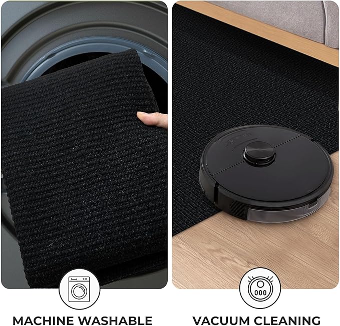 KOZYFLY Washable Runner Rug 3x14 ft Hallway Kitchen Runner Rugs with Rubber Backing Bobo Non Slip Entryway Runner Indoor, Long Carpet Runners for Hall Kitchen Entryway, Black