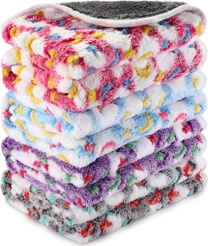 Reginary 4 Pcs Waterproof Guinea Pig Blankets Washable Small Animal Fleece Bedding Guinea Pig Cage Liners Reusable Training Pads Pet Pee Pad Sleep Mat for Hamster(Moon Star Pattern,12 x 12 Inch)