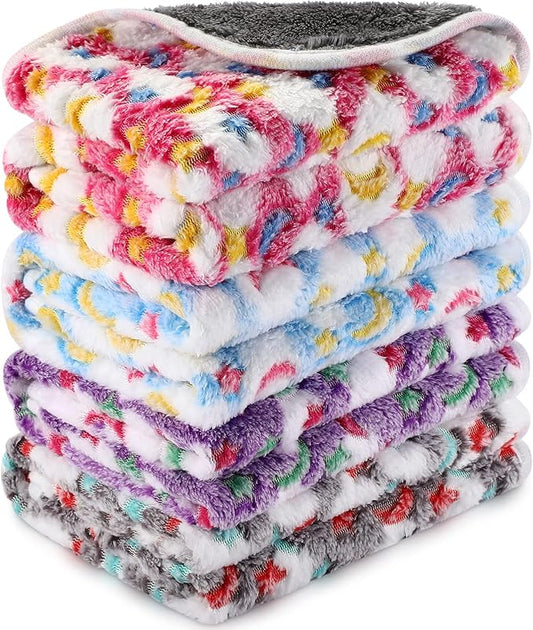 Reginary 4 Pcs Waterproof Guinea Pig Blankets Washable Small Animal Fleece Bedding Guinea Pig Cage Liners Reusable Training Pads Pet Pee Pad Sleep Mat for Hamster(Moon Star Pattern,12 x 12 Inch)