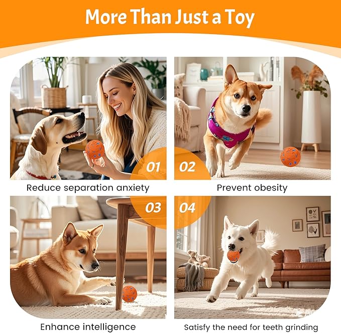 Dog Balls: Interactive Dog Ball, Self-Moving Dog Toy with Auto-Rolling & Bouncing, E-TPU Material, IP54 Waterproof, Motion-Activated, for Small/Medium/Large Dogs (Orange)