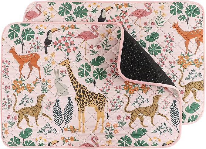 IEUUMLER Washable Pee Pads for Dogs, 2 Pack Forest Pattern Reusable Waterproof Puppy Pads, Non-Slip Super Absorbent Dog Training Pad for Playpen Crate Bed EU013 Pink Jungle, 36x36