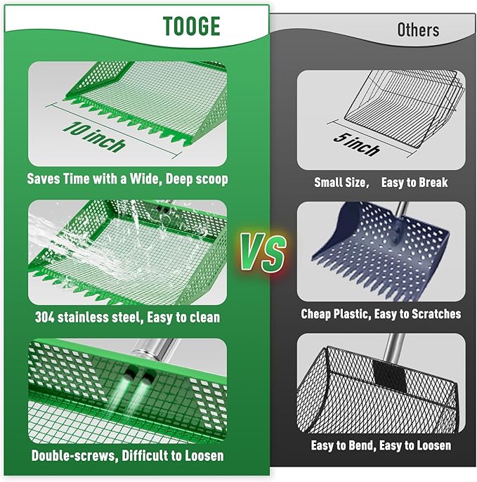 TOOGE Large Chicken Poop Scooper: 2-in-1 Metal Pooper Scooper & Rake Adjustable 62" Long Handle Stainless Steel Sand Sifting Litter Shovel Chicken Coop Scoop Cleaning Tool for Goat Yard Bright Green