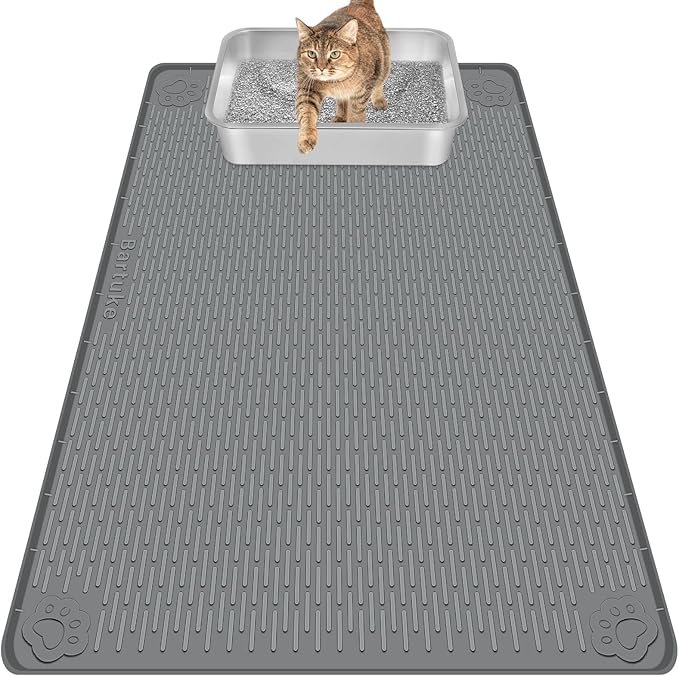 Bartuke Cat Litter Mat, Extra Large 40" x 28" Silicone Mat Litter Trapping Mat for Scatter Control, Soft on Kitty Paws, Easy to Clean (Dark Gray)