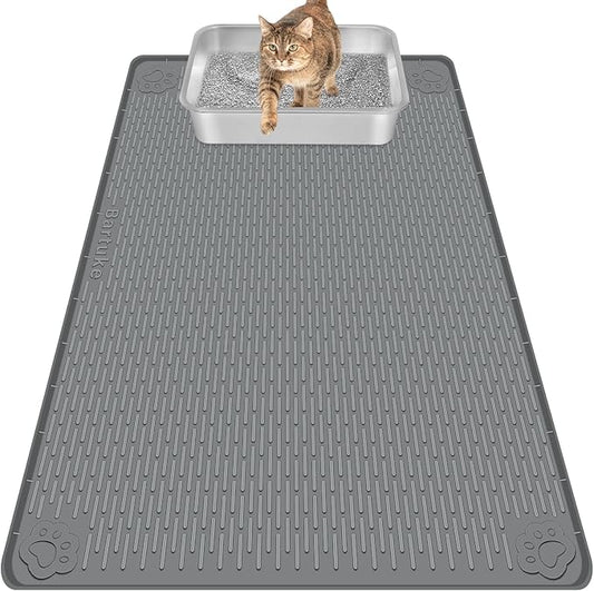 Bartuke Cat Litter Mat, Extra Large 40" x 28" Silicone Mat Litter Trapping Mat for Scatter Control, Soft on Kitty Paws, Easy to Clean (Dark Gray)