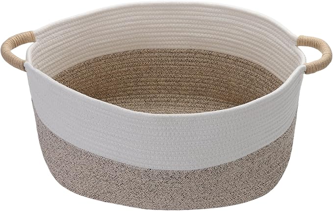 Medium Rope Basket with Handles, Medium Bohe Storage Basket, 17 "L x 12.5" W x 8.5 "H, Home Decor Organizer for Towels,toys, Books & Magazines