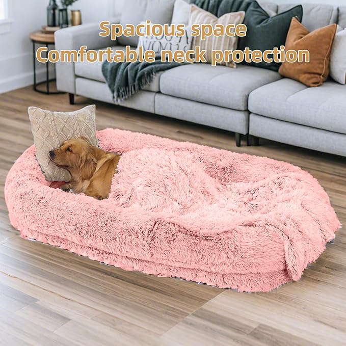 Human Dog Bed - Extra Large Dog Bed for Humans,71''x45''x12'' 、 Giant Cuddle Pillow Pet Lounger, Super Soft Plush Orthopedic Floor Cushion for Adults, Kids, Pets - Washable Cover, Pink.