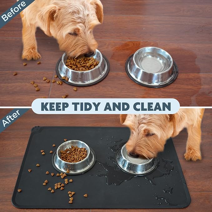 SUNLAND Silicone Pet Feeding Mats for Food and Water Pet Placemat for Dog and Cat Waterproof Non-Slip Feeding Bowl Mat Raised Edge Prevents Residue from Spilling onto The Floor Pets Accessories