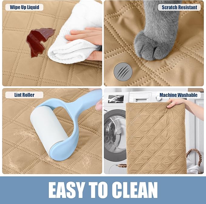 Smiry Waterproof Dog Bed Cover Pet Blanket, Soft Washable Dog Blanket for Furniture Bed Couch Sofa Reversible, Checkered (40"x90", Camel/Beige)