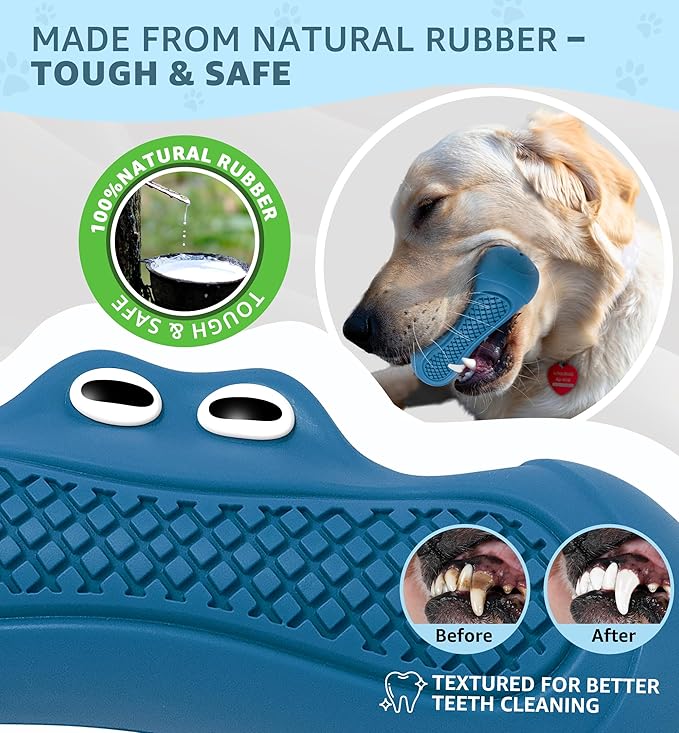 IPTPAS Durable Dog Chew Toy for Aggressive Chewers, Tough Natural Rubber Squeaky Dog Toy with Irresistible Beef Flavor, Dental Care, Teeth Cleaning & Boredom Relief for Medium & Large Dogs (Blue)
