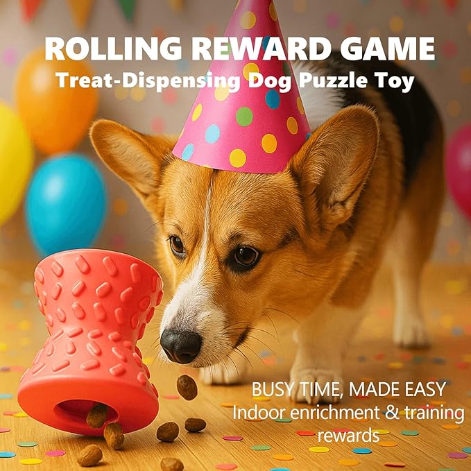 Doudele Dog Puzzle Toys, Treat-Dispensing Puzzle Ball – Interactive Rubber Dog Toy for Small & Medium Dogs, Rolling Reward Game for Training & Slow Feeding