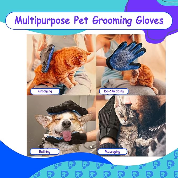 Dog Bath Gloves - Silicone Hair Removal Gloves for Dogs, Cats - Pet Grooming Mittens for Shedding, Bathing,Massaging. Flexible, Comfortable Adjustable Strap. for All Hair Types (Blue)