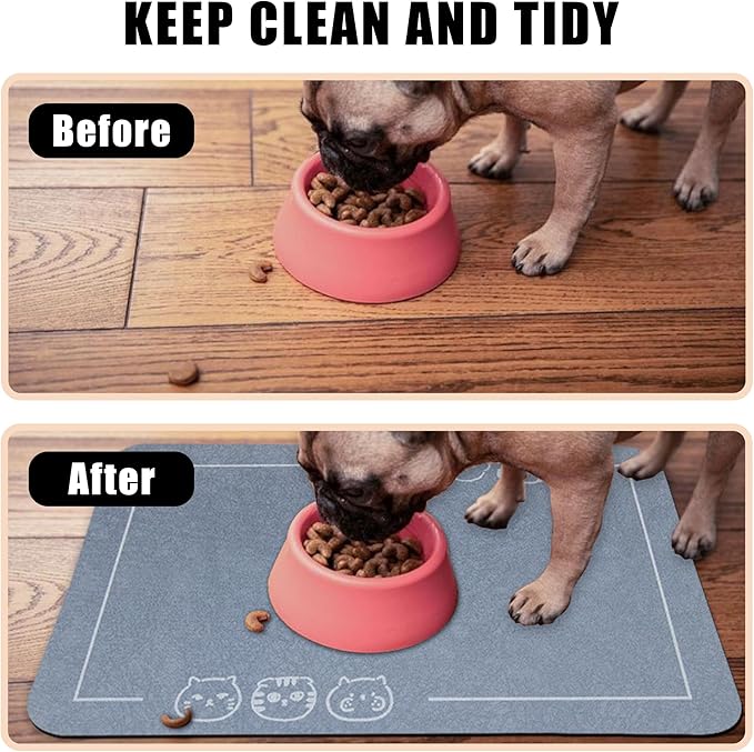 YCT Cat Pet Food Mat - Non-Slip Bottom Absorbent Quick Dry Feeding Mat for Dogs and Cats - Pet Supplies, 16.9"x24" Beige