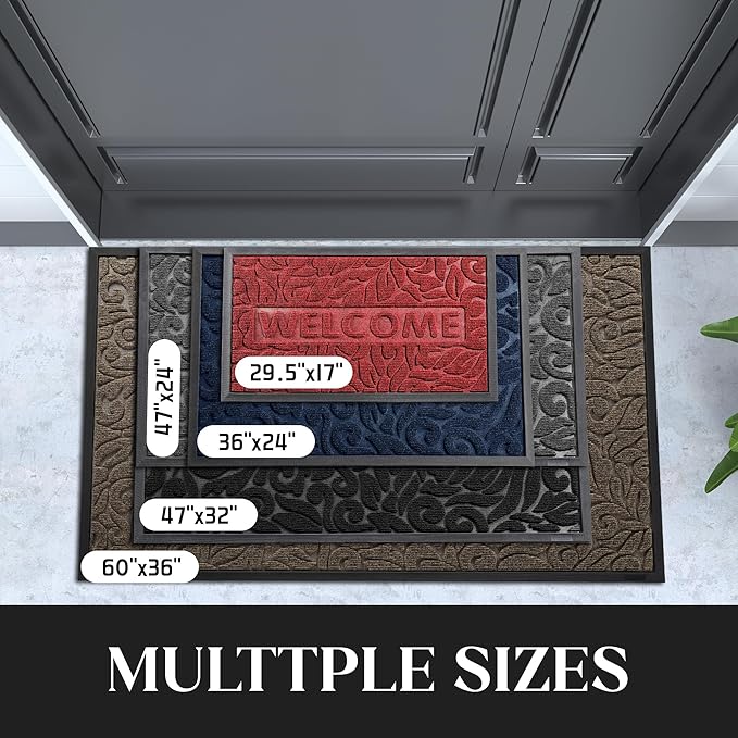 Yimobra Large Welcome Mat 60x36, Waterproof Non-Slip Outdoor Mats for Front Door Outside Entrance, Low-Profile Entryway Mat Indoor for Garage Patio, Wine Red