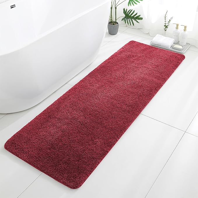 Red Bathroom Rugs Runner 24"x72" - Extra Long Plush Bath Mat, Non Slip Absorbent Microfiber Floor Rug, Washable and Fluffy - Ideal for Bathroom, Kitchen or Pet Mat Use