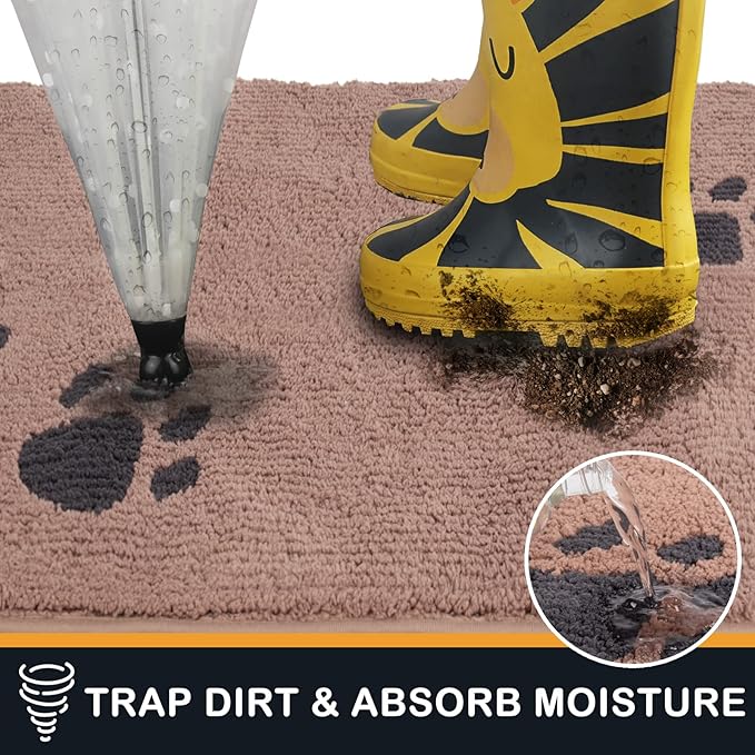 PURRUGS Dirt Trapping Door Mat 32" x 70", Non-Skid/Slip Machine Washable Microfiber Entrance Rug, Shoes Scraper, Dog Doormat, Super Absorbent Floor Mat for Muddy Wet Shoes and Paws, Light Brown