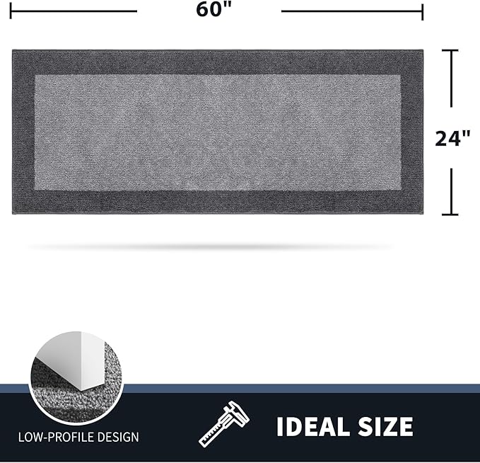 PURRUGS Dirt Trapping Door Mat 24" x 60", Non-Slip Machine Washable Entry Rug, Entrance Mat, Indoor Front Door Mat, Super Absorbent Entryway Rug for Muddy Shoes & Paws, Light Grey & Grey