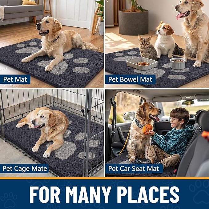 Smiry Dog Door Mat for Muddy Paws, Absorbs Moisture and Dirt, Low-Profile Entryway Mat with Non-Slip Backing, Entry Indoor Outdoor Doormat for Inside Floor (59x20 Inches, Dark Grey, Paw)