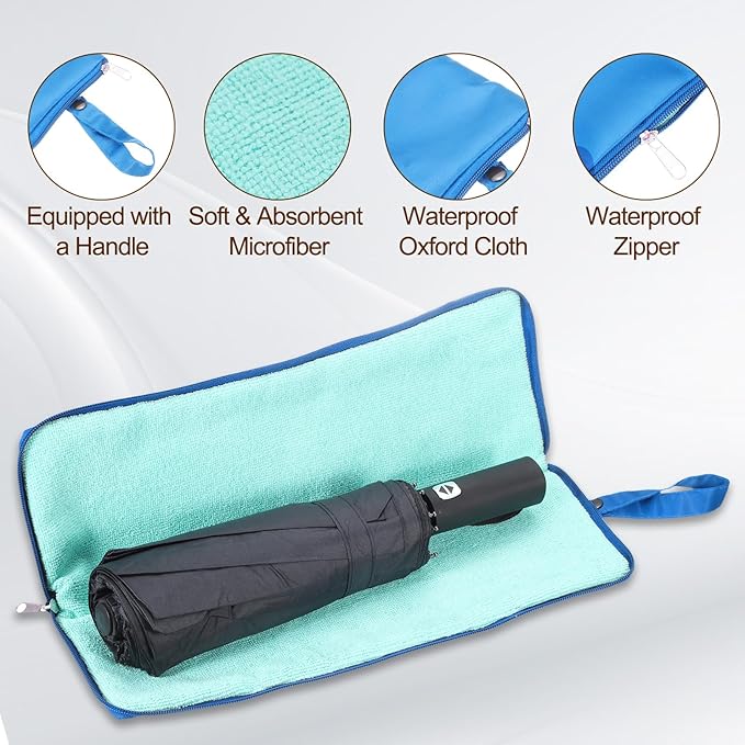 uxcell Wet Umbrellas Bag, 11 x 5 Inch Waterproof Oxford Cloth Reversible Umbrellas Sleeve Cover Portable Waterproof Case for Wet Travel Folding Umbrellas Travel Home Outdoor, Blue