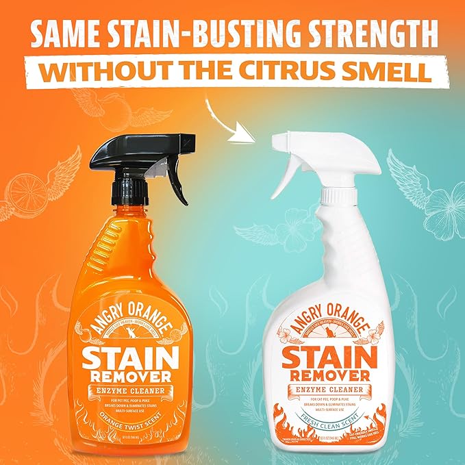 ANGRY ORANGE Cat Urine Odor Eliminator & Stain Remover, Pet Stain Enzyme Cleaner Spray for Dog & Cat Pee - Fresh Scent - 32 oz