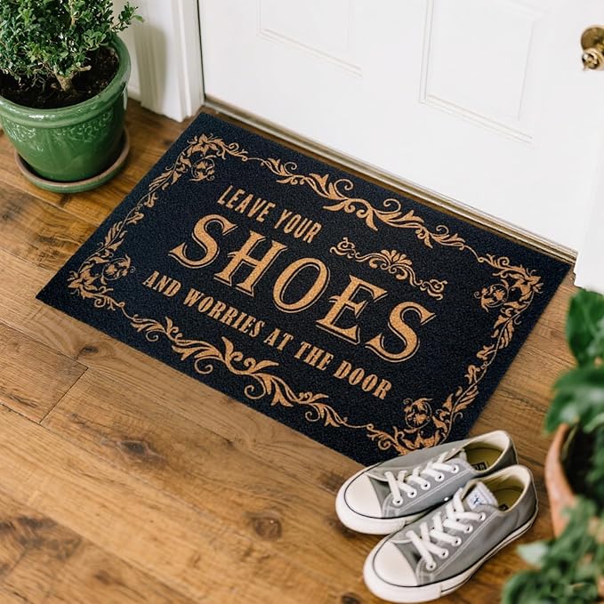 CHACHAHAER Leave Your Shoes and Worries at The Door,Shoe Mat，30"(W) X 17"(L) for Entry Doormat,Welcome Mat,Floor Mat, Halloween Thanksgiving Christmas Decoration,Funny Door Mats Outside