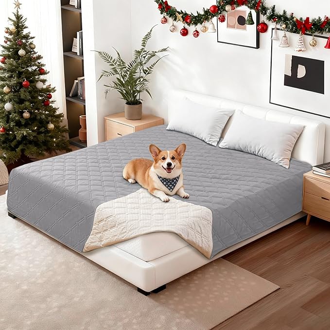 CYCMACO Waterproof Dog Blanket, Non-Slip Soft Pet Bed Cover, Couch Cover for Dogs Washable, Protects Sofa, Furniture, Crate, Car, Tear Resistant Leakproof Pet Blanket (52x82 Inch, Light Grey)