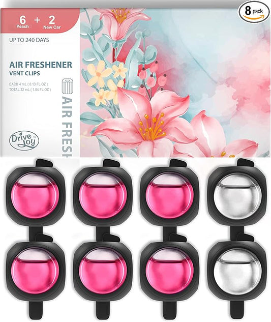 Car Air Freshener Vent Clips, 8PK, 6 Peach, 2 New Car Scent, Fresheners for Men Women, Up to 240 Days, Long Lasting Air Freshener, Odor Eliminator