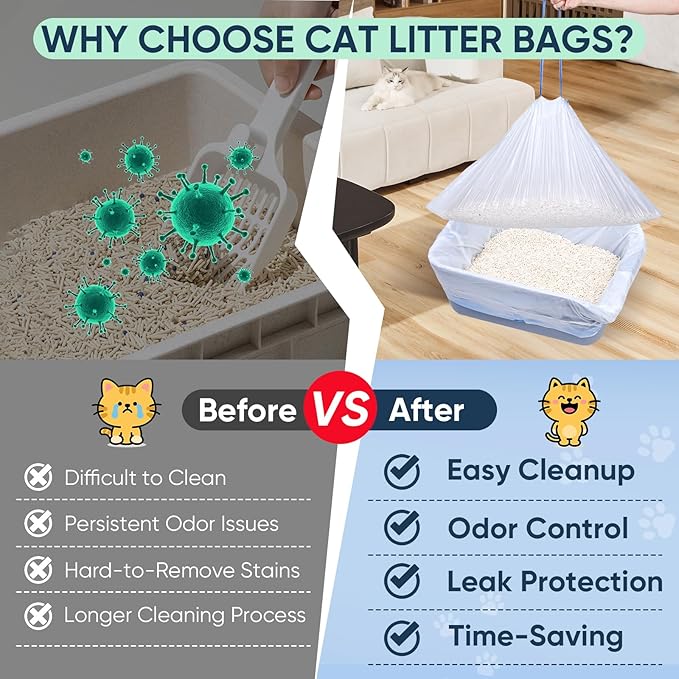 160 Count Cat Litter Box Liners Compatible with Cumrige & Fsitego & Fumoi Self Cleaning Litter Box, Cat Litter Liners for Automatic Litter Box, Heavy Duty Waste Bags with Drawstrings, 25.98" x 11.81"