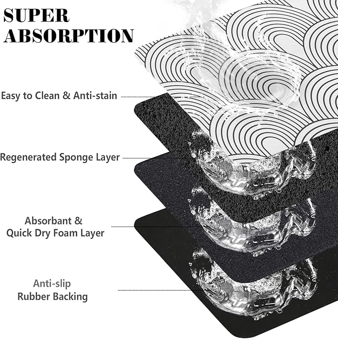 Dog Food Mats for Floors Absorbent, Pet Cat Food Mat - Quick Dry Dog Bowl Mats for Food and Water, Eco-Friendly Boho Pet Supplies